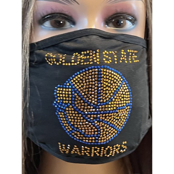 Golden State Warriors Rhinestone Bling Face Mask Washable - Picture 6 of 16